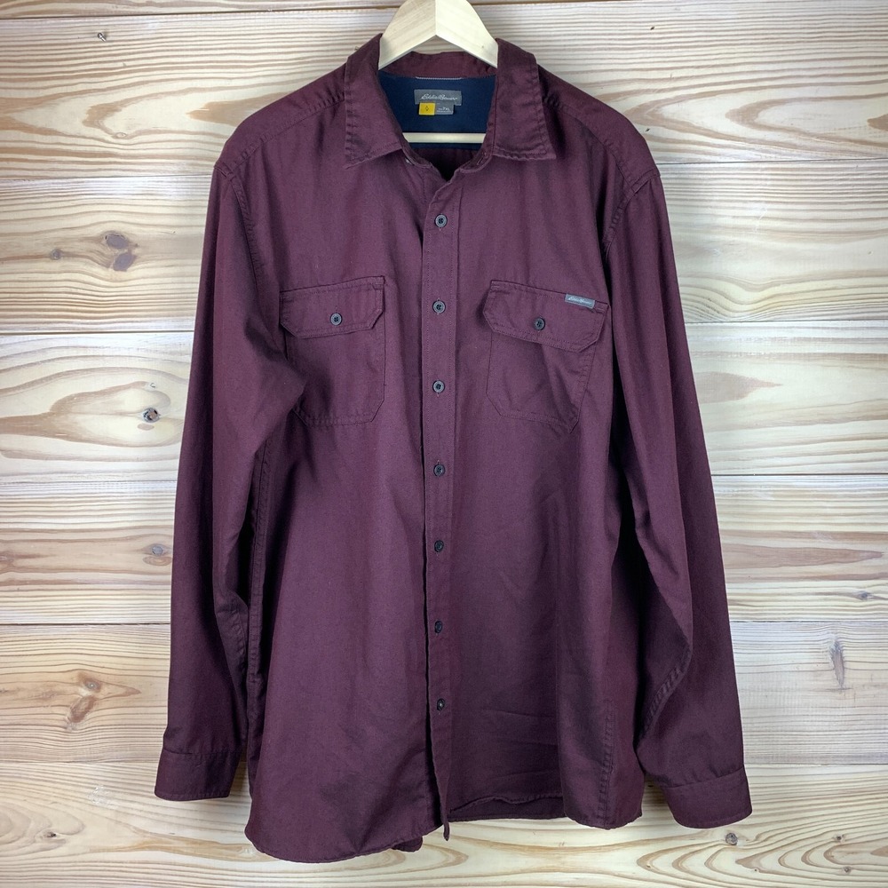Eddie Bauer Travex Shirt TXL Maroon Button‎ Up Heavyweight